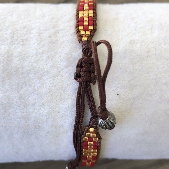 New Auth Chan Luu Red Gold Mix Seed Bead Pull Tie - Picture 2 of 4